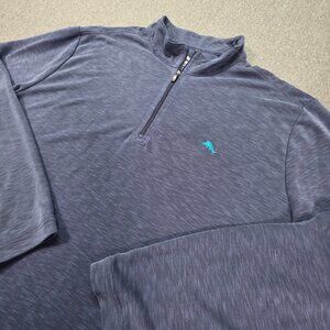 Tommy Bahama 1/4‎ Zip Pullover Sweater Dockside Blue Sz 3XL Tencel Blend